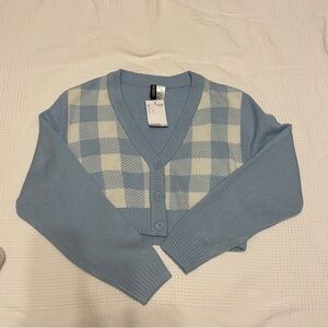 H&M Womens Cropped Cardigan Sweater Long Sleeve BlueNWT